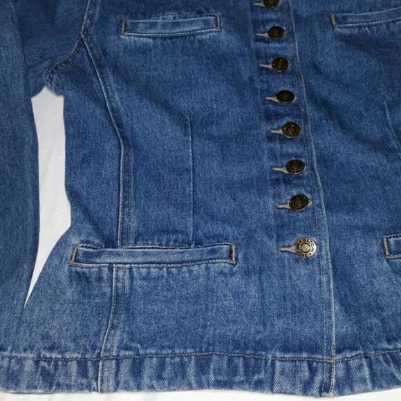 Vintage Crop Baccini Military Style Jean Jacket Lg - Picture 3 of 7